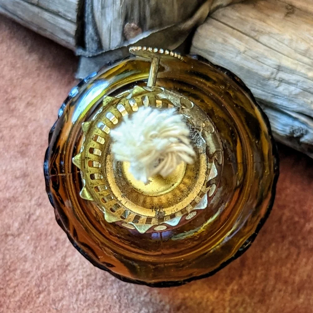 Vintage Amber Hand Painted Diamond Pattern Oil Lamp Base